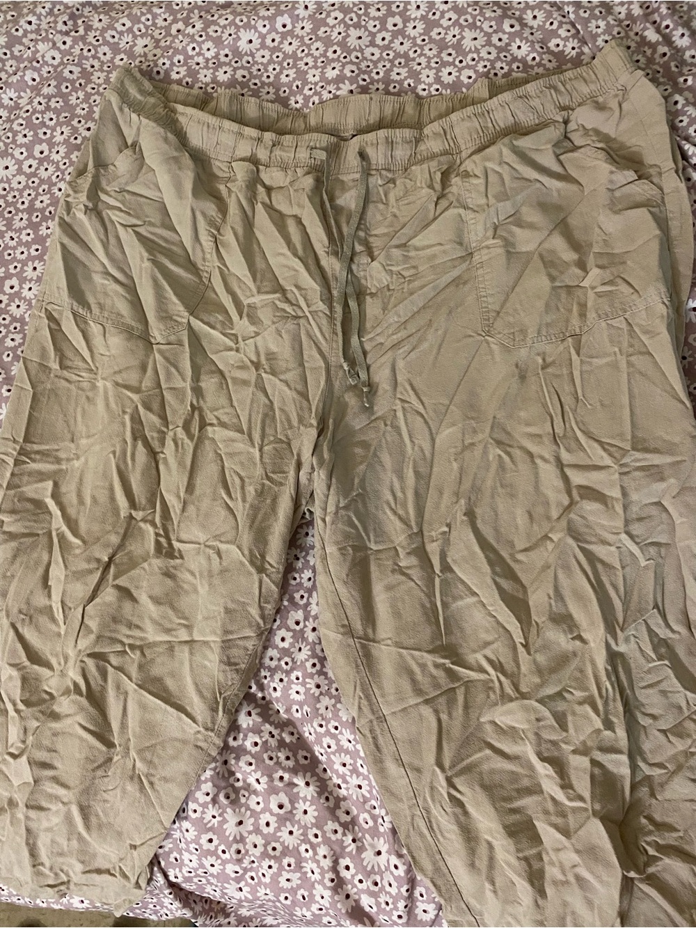 Light Olive Drawstring Casual Pants